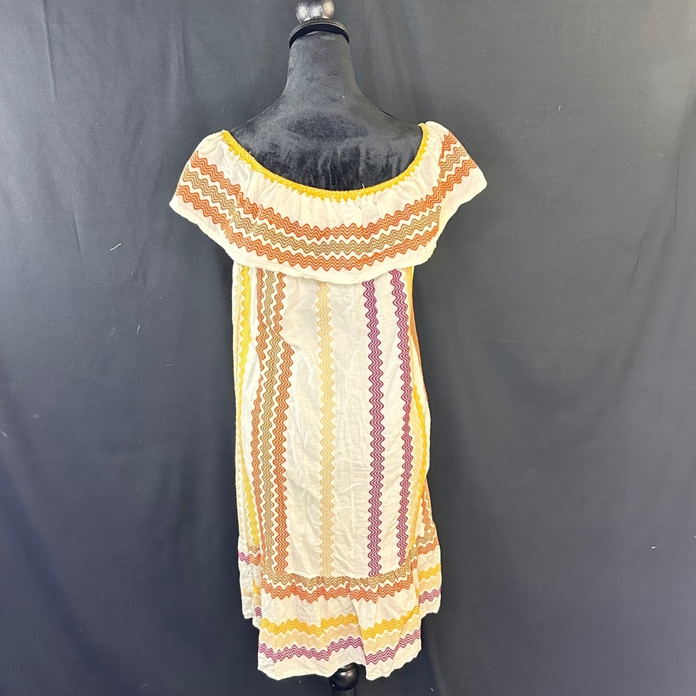 Lungo L'Arno M Mini Ruffle Dress White Multi Chevron Resort Boho Aztec Beach
